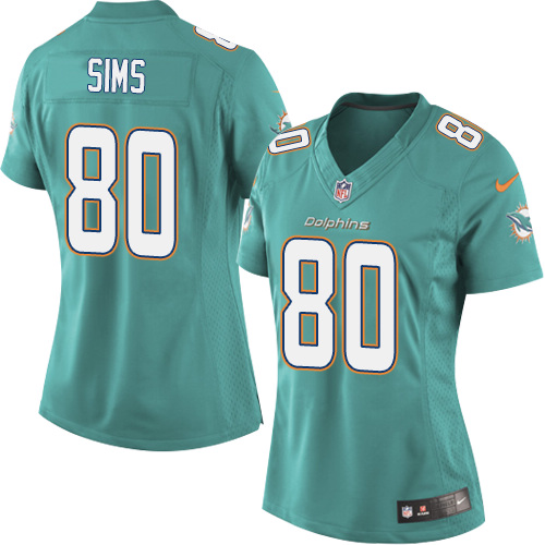 Women's Elite Dion Sims Nike Jersey Aqua Green Home - #80 NFL Miami Dolphins